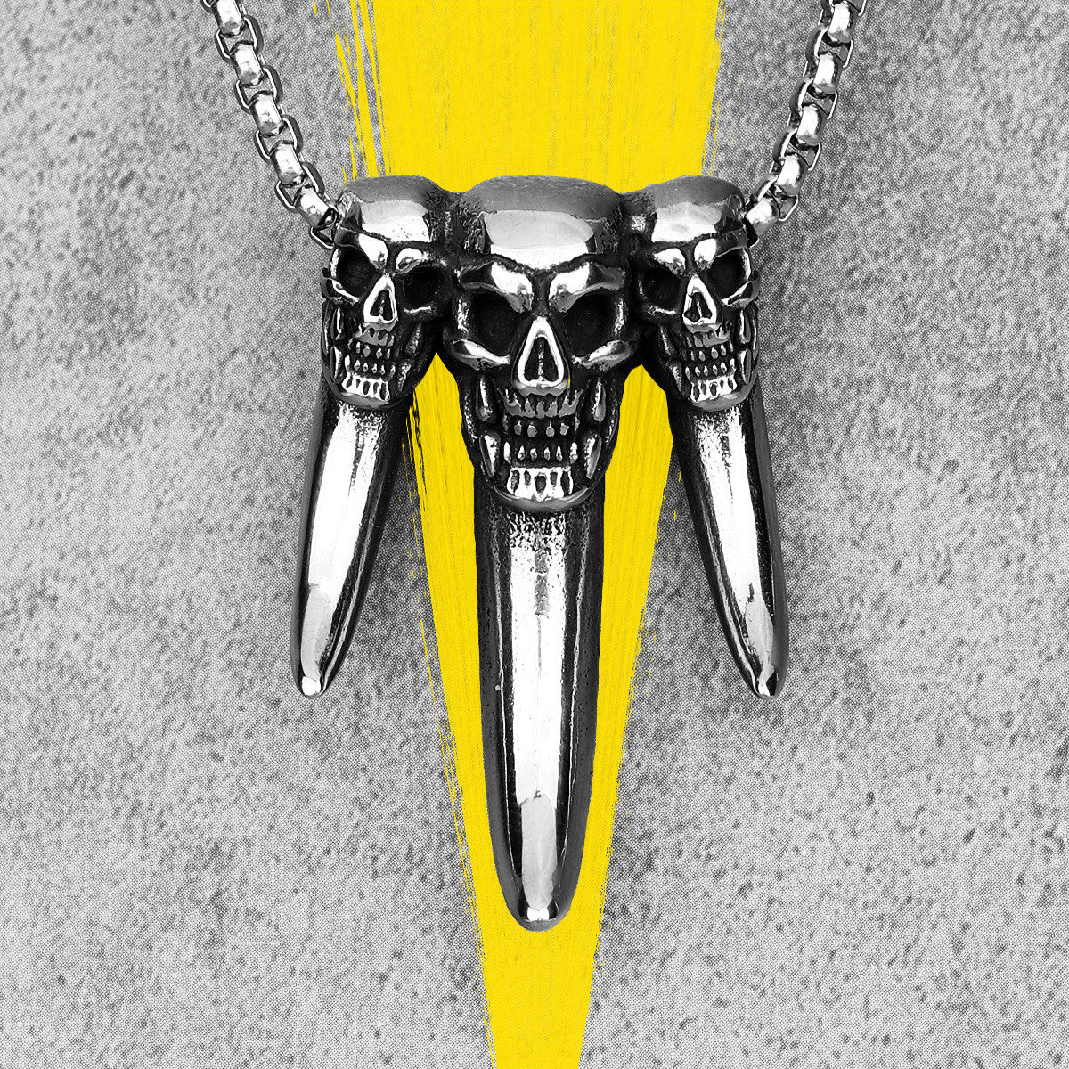 Mens 316L Stainless Steel Skull Tooth Trophy No Fade Pendant Chain Necklace