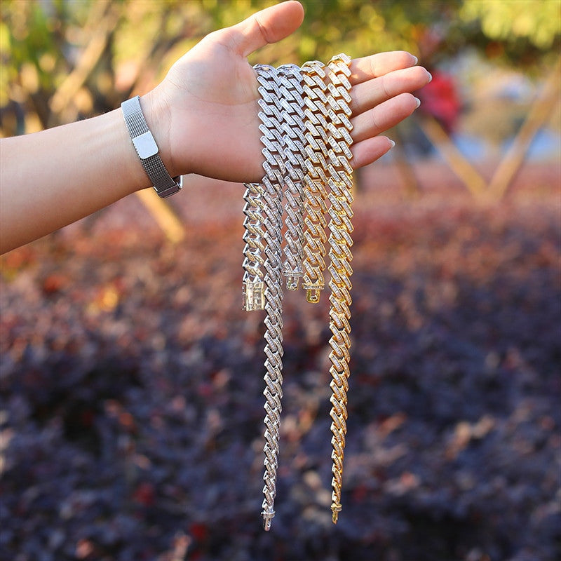 Bust Down 3 Row Baguette Ice Crazy Hip Hop 15MM 18 Inch Cuban Link Chain Necklace