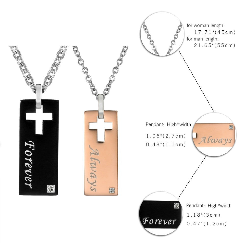Love Forever Always Couples No Fade Stainless Steel Pendant Necklaces