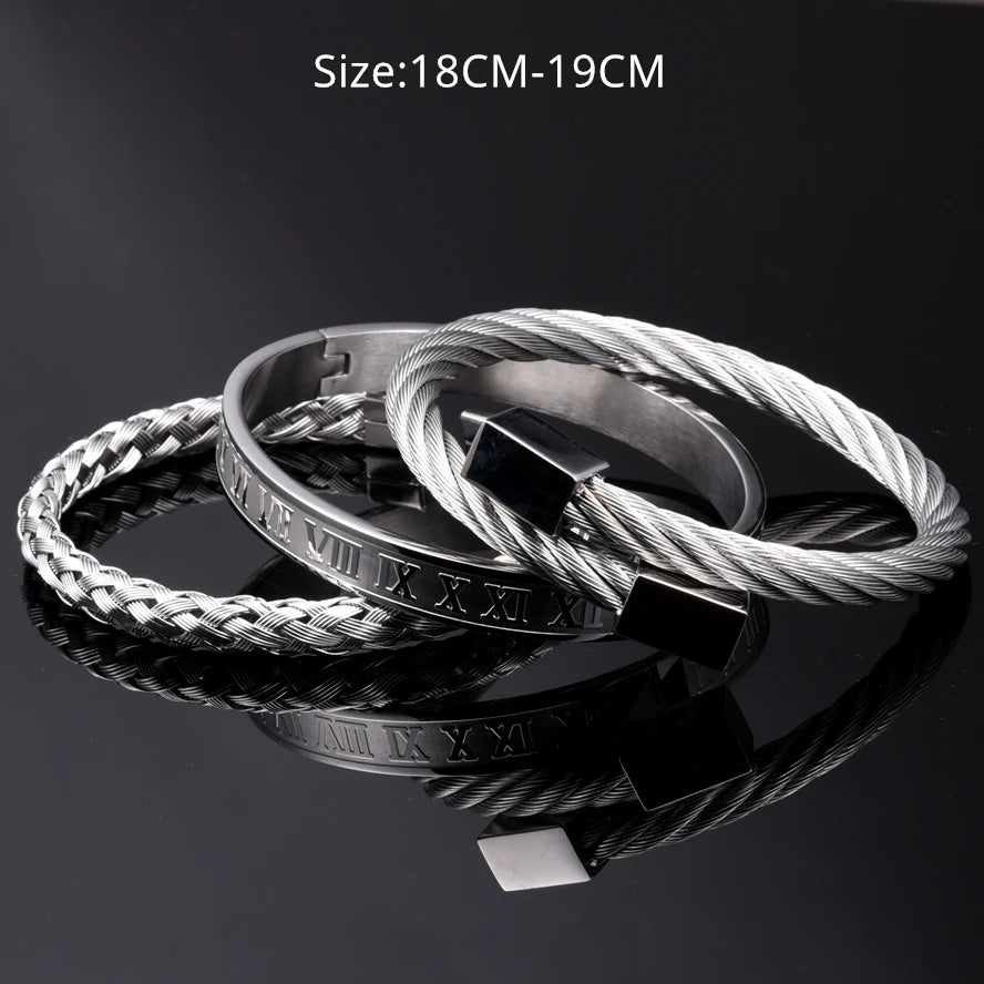 Wrist Candy | Men's Luxury 3 Piece Stainless Steel Roman Numeral Hip Hop Bracelets