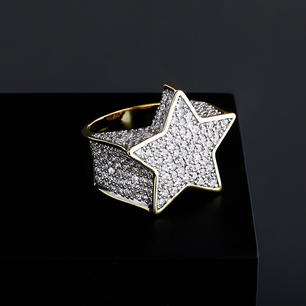 Hip Hop New Custom 14k Gold Star Struck Flooded Ice Hip Hop Ring