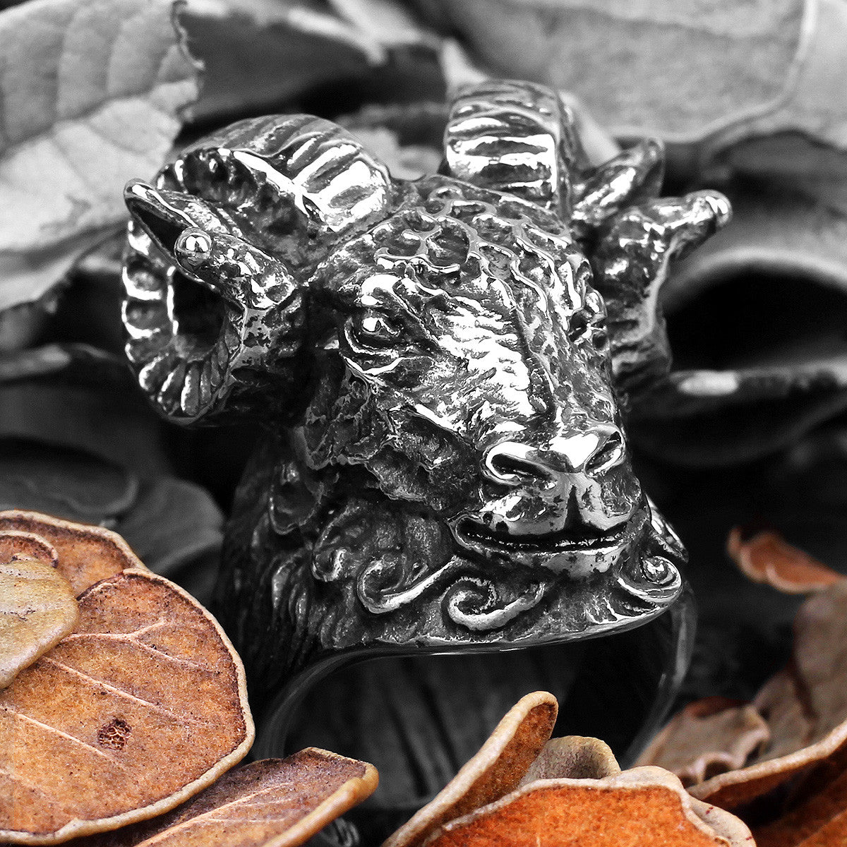 Mens No Fade Stainless Steel The Goat 3D Personality Dominate Male Rings