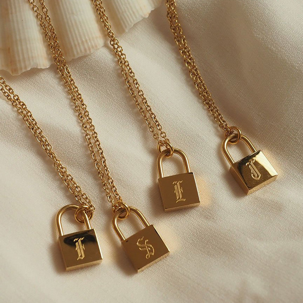 Ladies 18k Gold Stainless Steel O-Chain Old English Personalized Lock Necklace