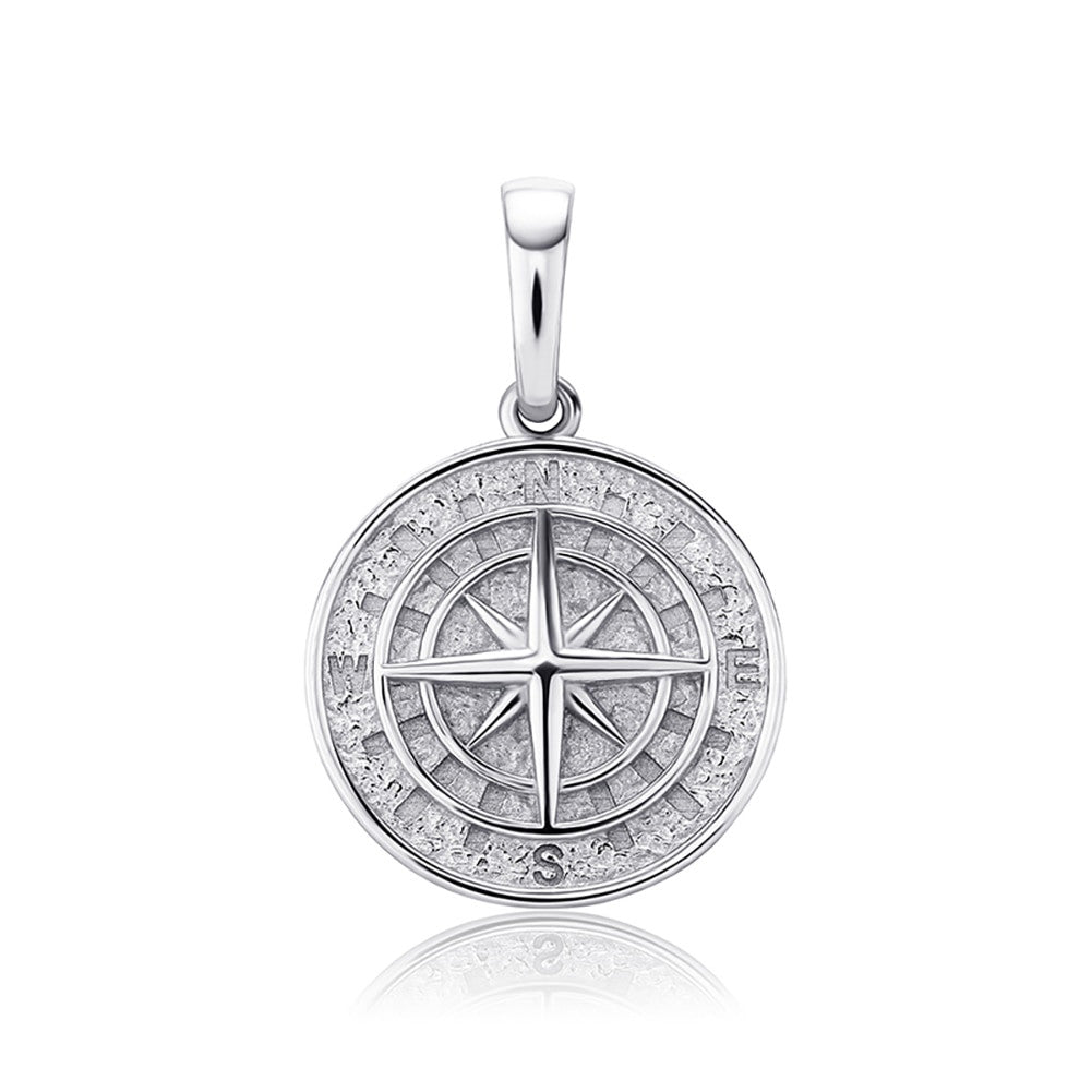 Solid 925 Sterling Silver Compass Hip Hop Pendant Chain Necklace