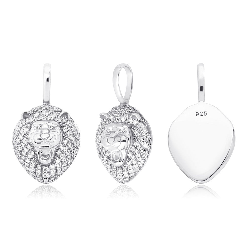 Rose Gold 14k Gold Solid .925 Sterling Silver Iced Lion Head Pendant Chain Necklaces