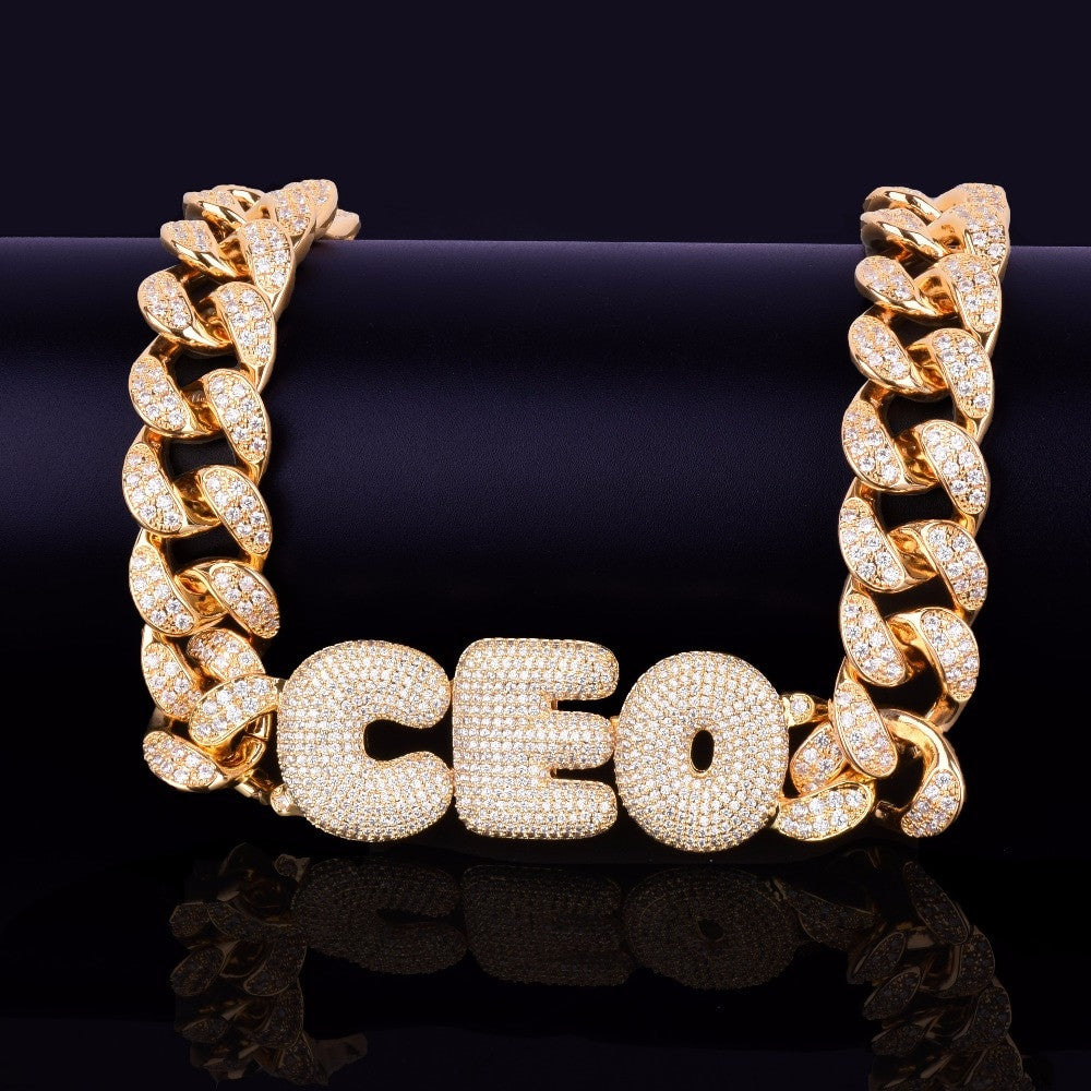 Custom Name Bubble Letters 20MM Cuban Link Street Rock Pendant Chain Necklace