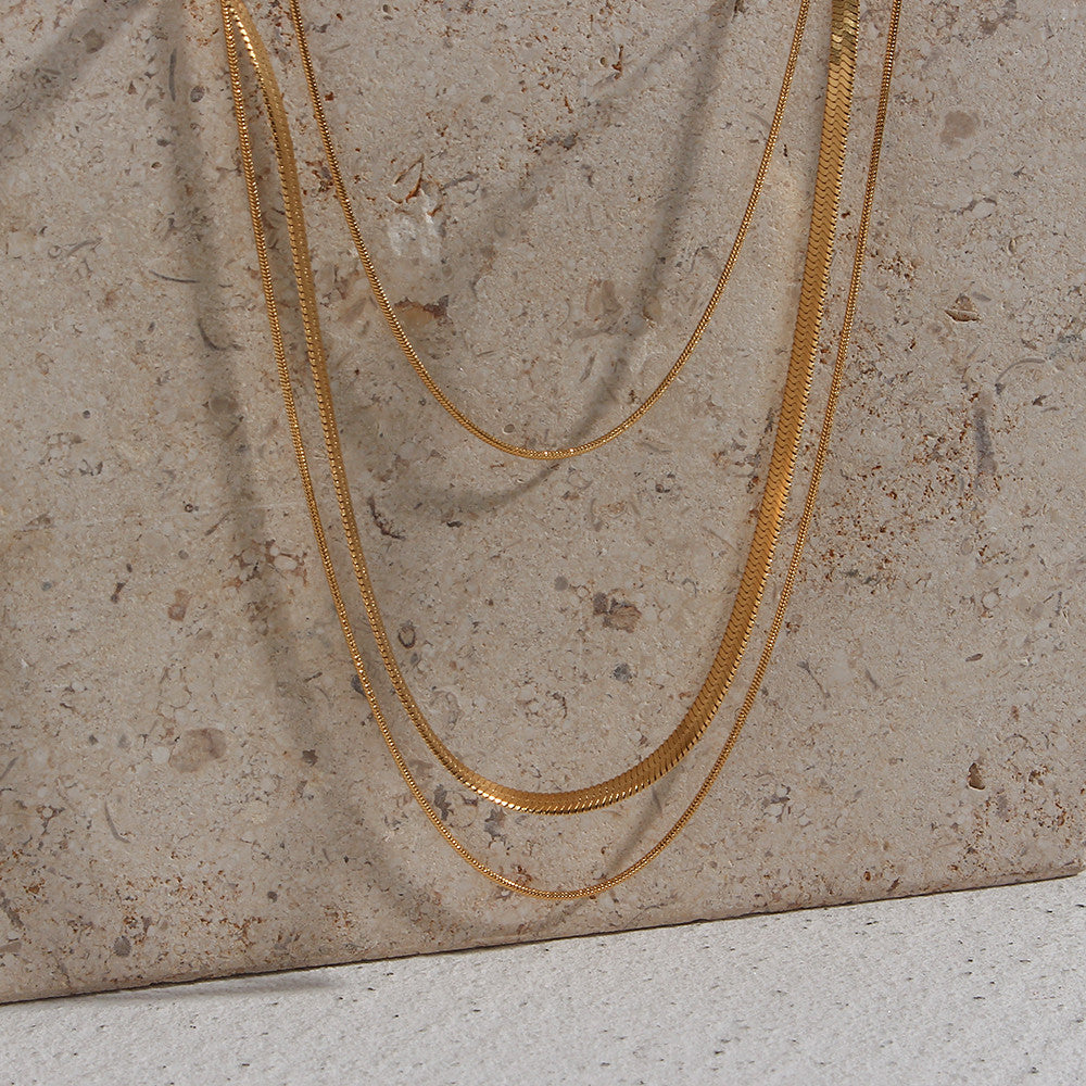 No Tarnish No Fading Stainless Steel 18K Gold Herringbone Thin Snake Chain Layer Necklace