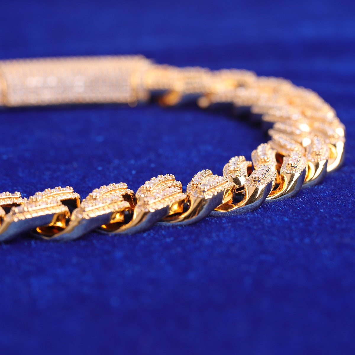 18mm Yellow White Gold Thick Cut Crushed Iced Buckle Miami Cuban Link Chain Necklace