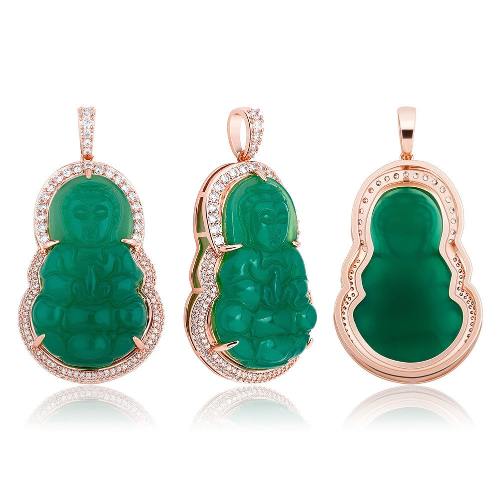 AAA 14k Gold .925 Silver Emerald Micro Pave Avalokitesvara Bodhisattva Buddha Pendant