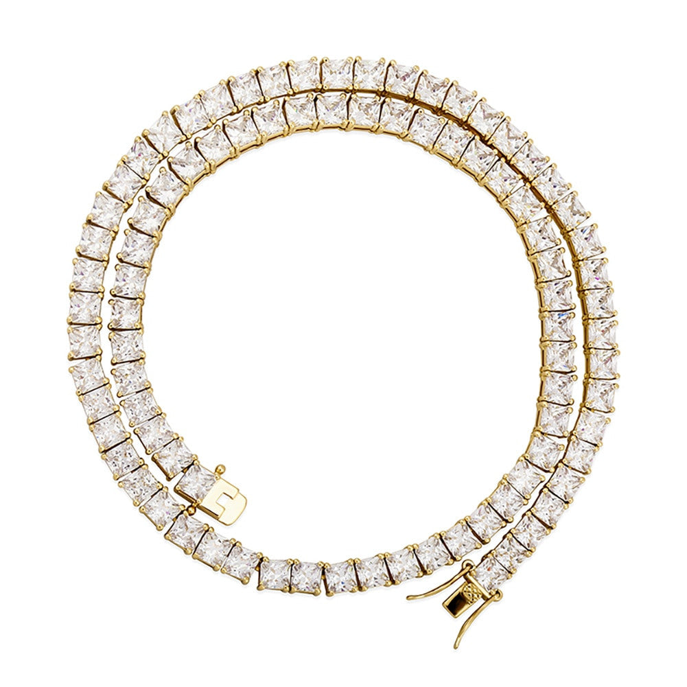 6mm Flooded Ice Princess Cut Square Choker Chain Necklace