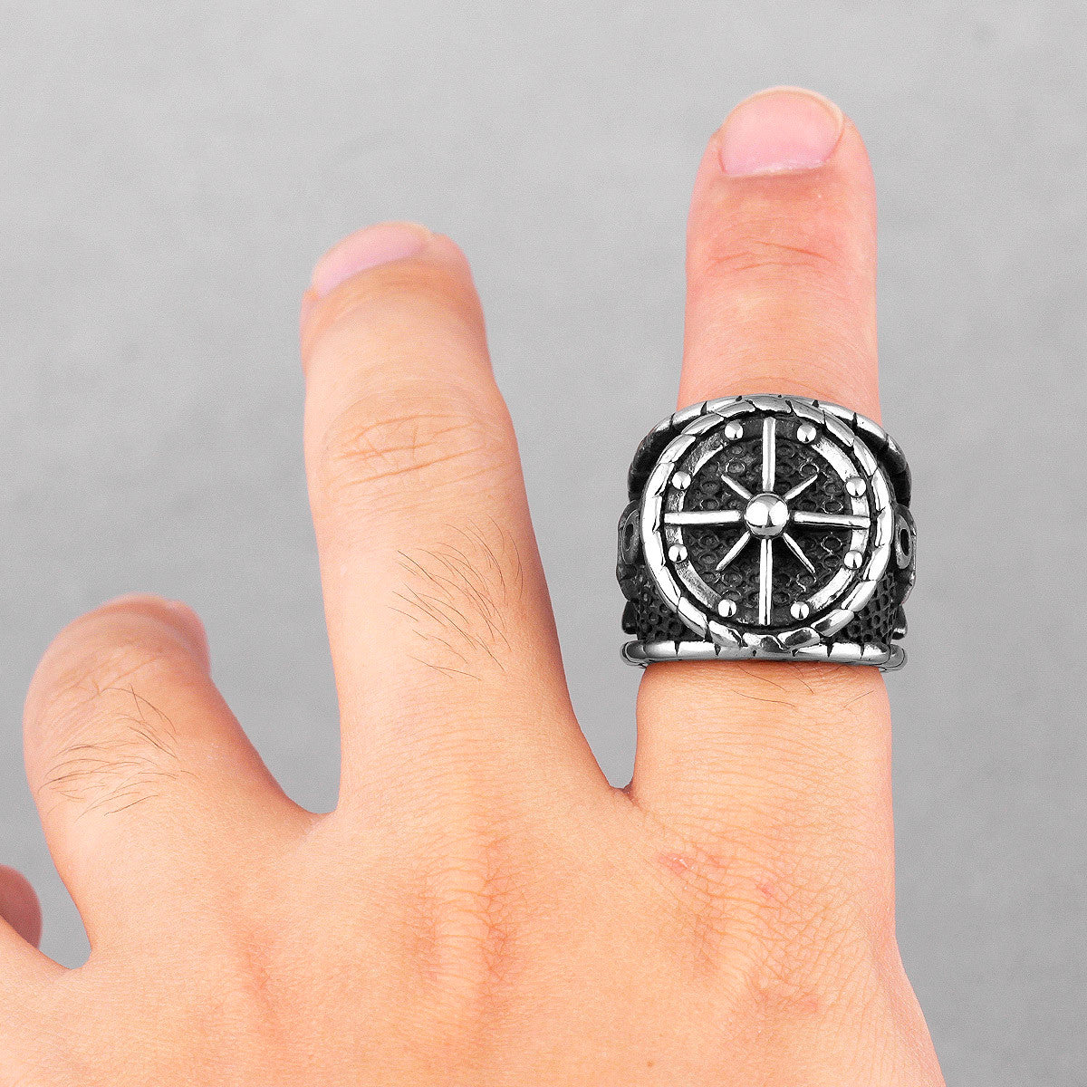 Mens 316L Stainless Steel Nautical Navigation Wheel Anchor Street Wear Rings