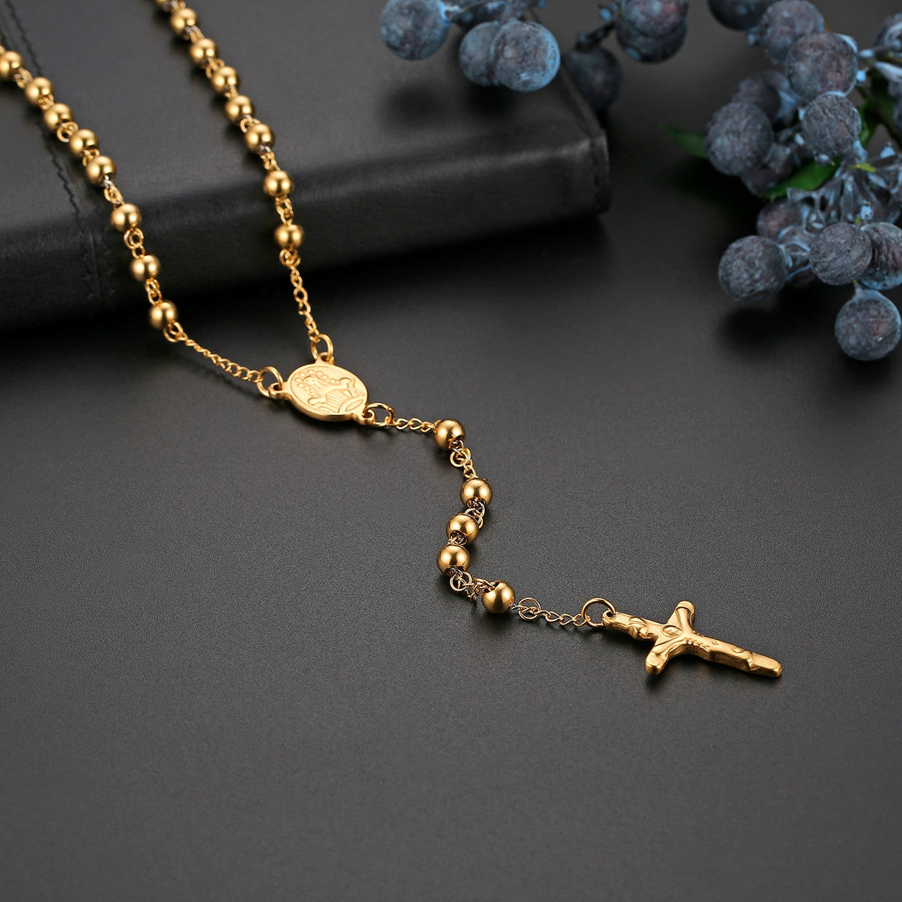 Vintage Look Classic Style Stainless Steel No Fade Rosary Beads Jesus Christ Crucifix Cross Pendant