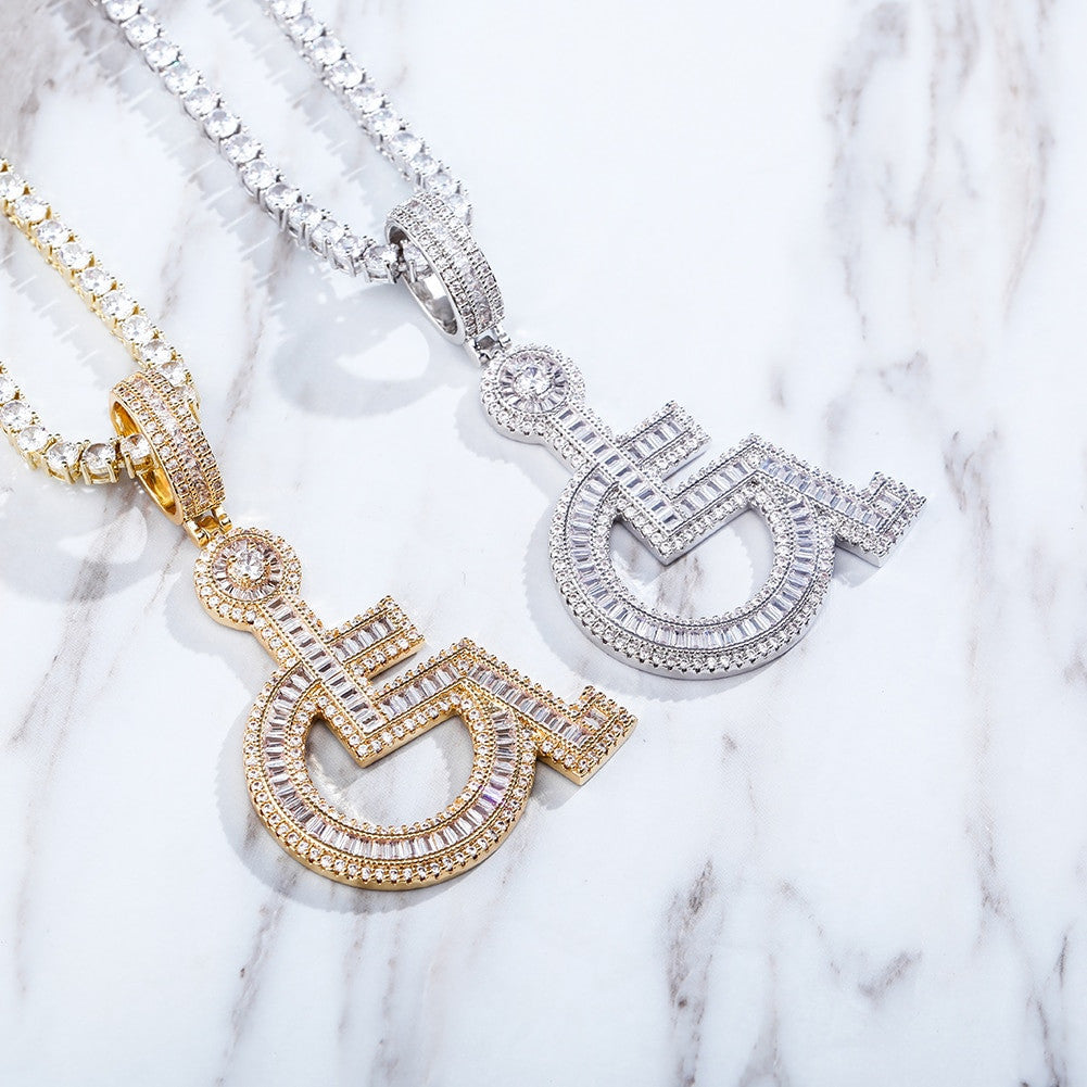 14k Gold 925 Silver Flooded Ice Baguette Wheelchair Baguette Pendant Chain Necklace