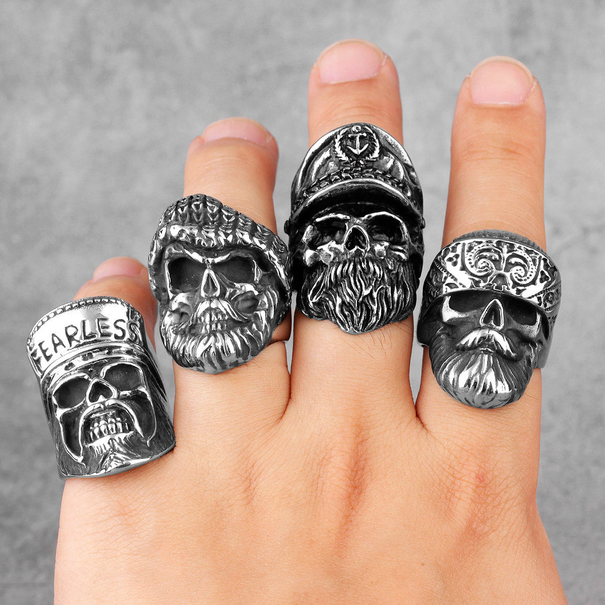Mens 316L Stainless Steel Undead Bikers Bandanna Knitted Hat Street Wear Rings
