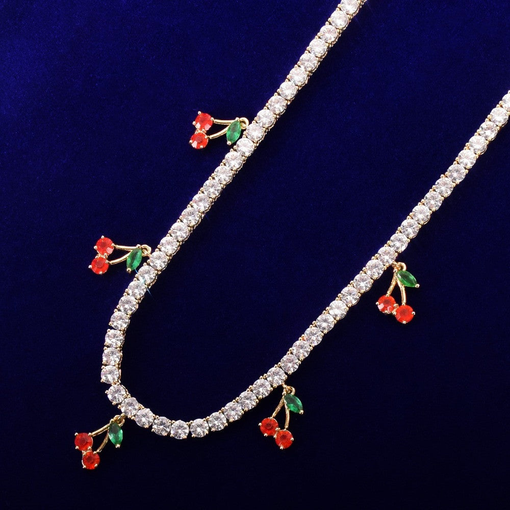 Rose Gold 18k Gold 925 Silver Sweet Cherries Tennis Chain Necklace