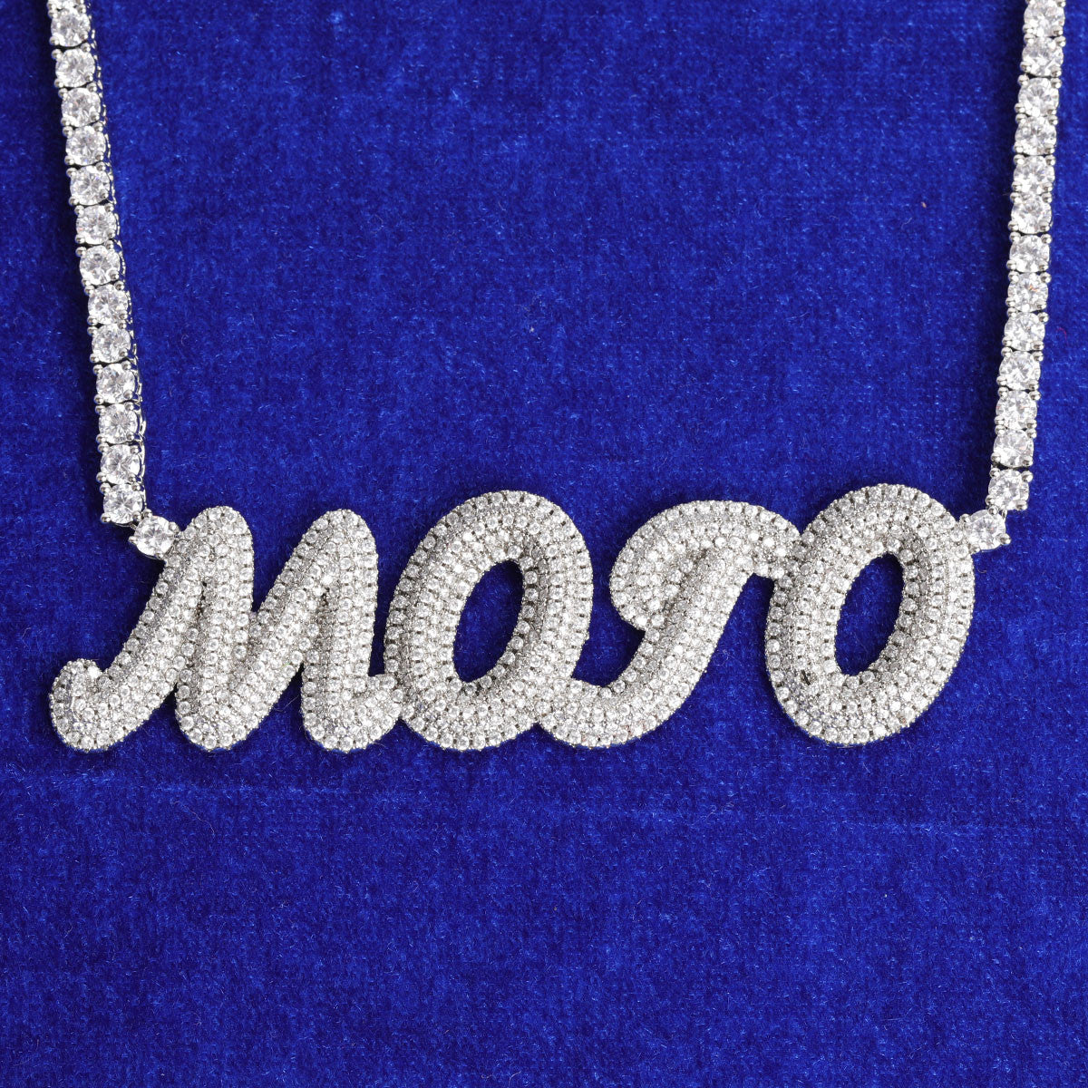 My Mojo | VVS Diamond CZ Two Layered Custom 4 Prong Set Nameplate Pendant