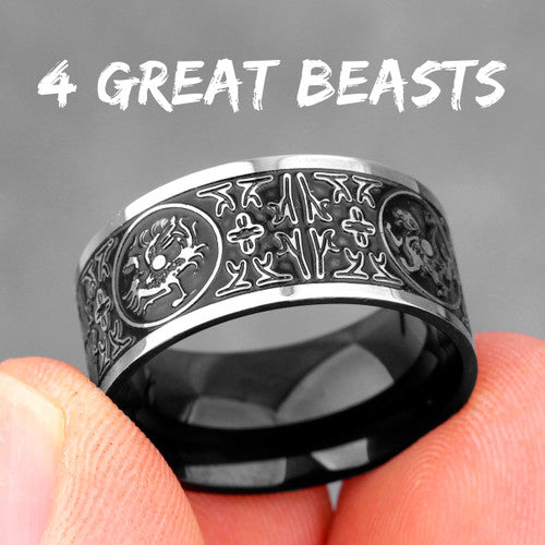 Mens 316L No Fade Stainless Steel Ancient Chinese Beast Street Wear Rings