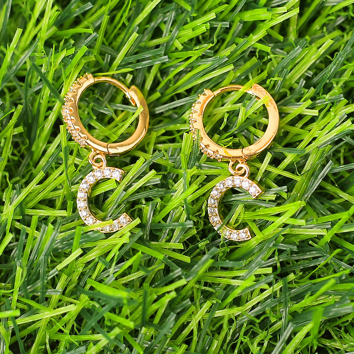 Iced Street Wear Fashion Initial Huggie Drop Bling Earrings