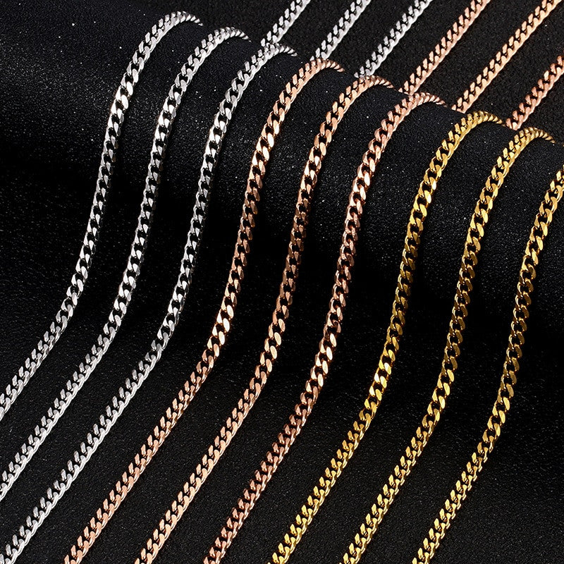 Mens Solid No Fade Stainless Steel 3mm Rope Cuban Franco Link Hip Hop Chain Necklaces