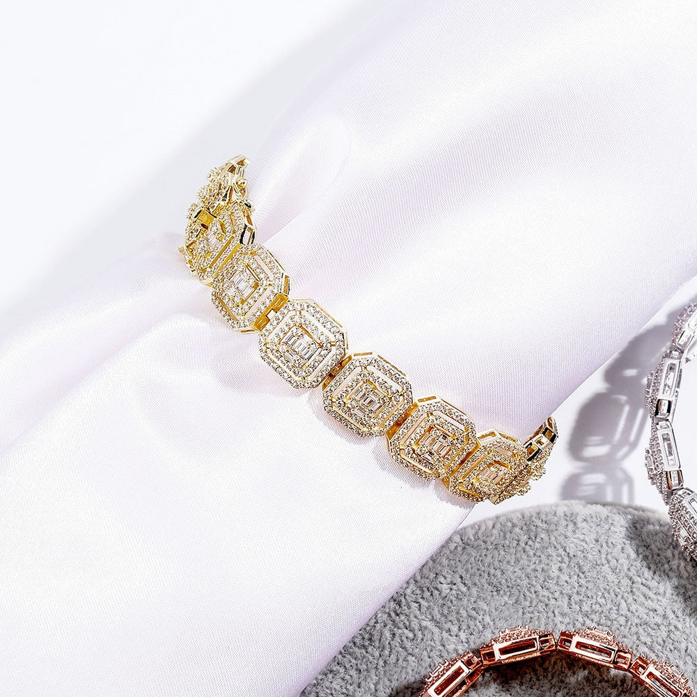 Mens New Ice 13mm Hip Hop Square Baguette Center Stone Bling Bracelets