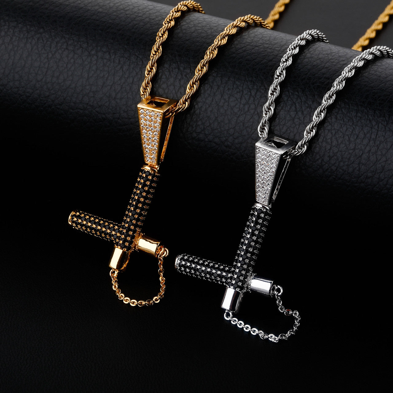 Combat Collection | VVS Diamond CZ 14k Gold 925 Silver Nunchaku Ninja VS Pendant Necklace