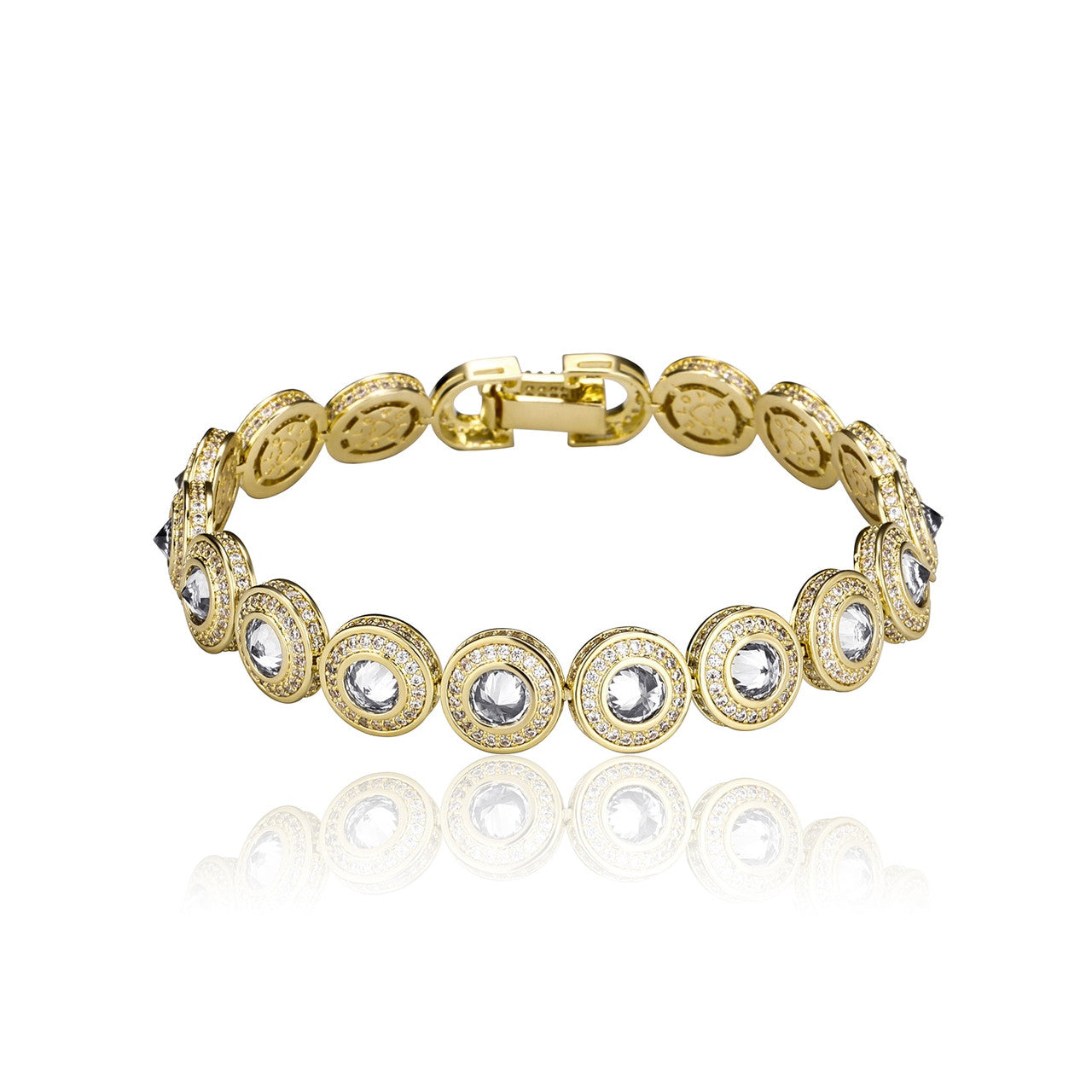 15mm Center Stone Heart "Love" Engraved Yellow White Gold Flooded Ice Bracelet