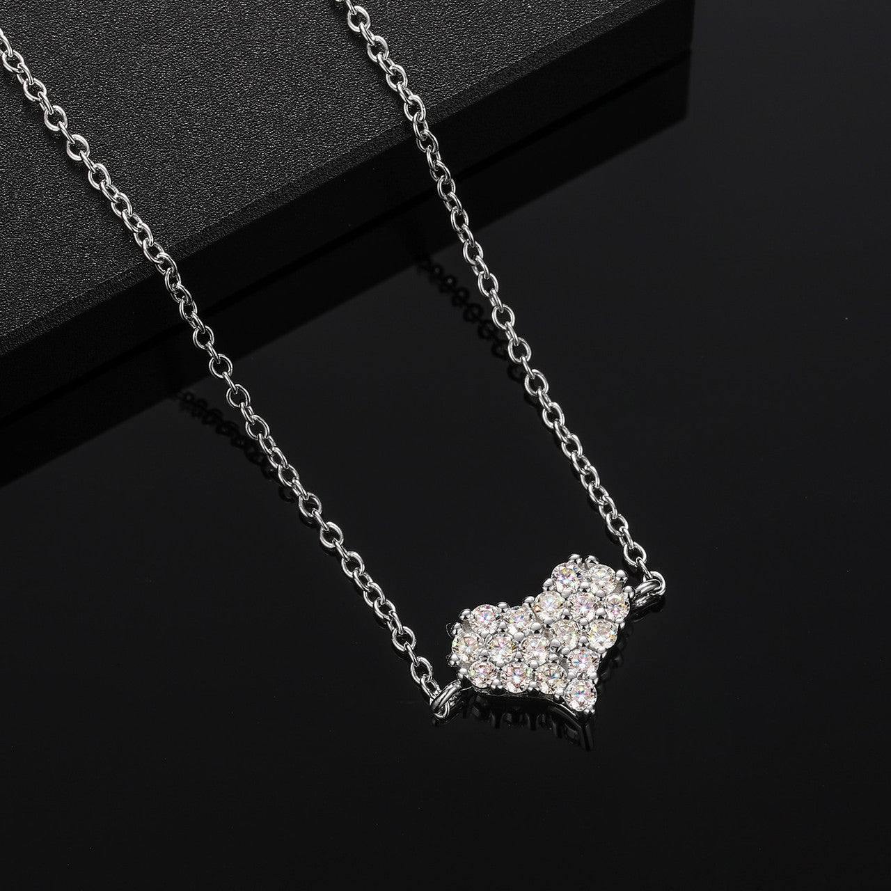 925 Solid Sterling Silver D Color VVS Diamond Adjustable Heart Chain Bracelet