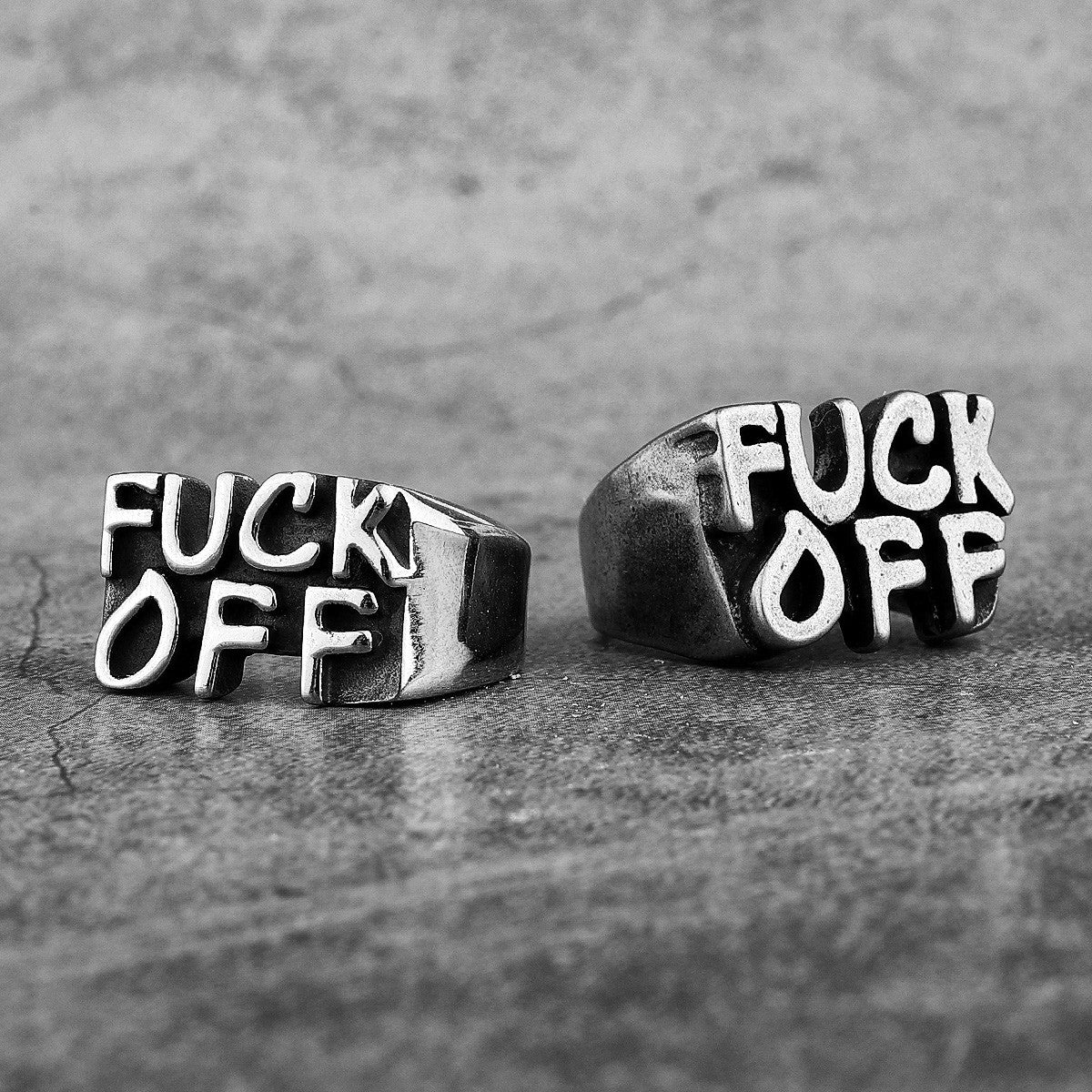 Mens No Fade Stainless Steel Eff F Off Vintage Black Street Wear Hip Hop Rings