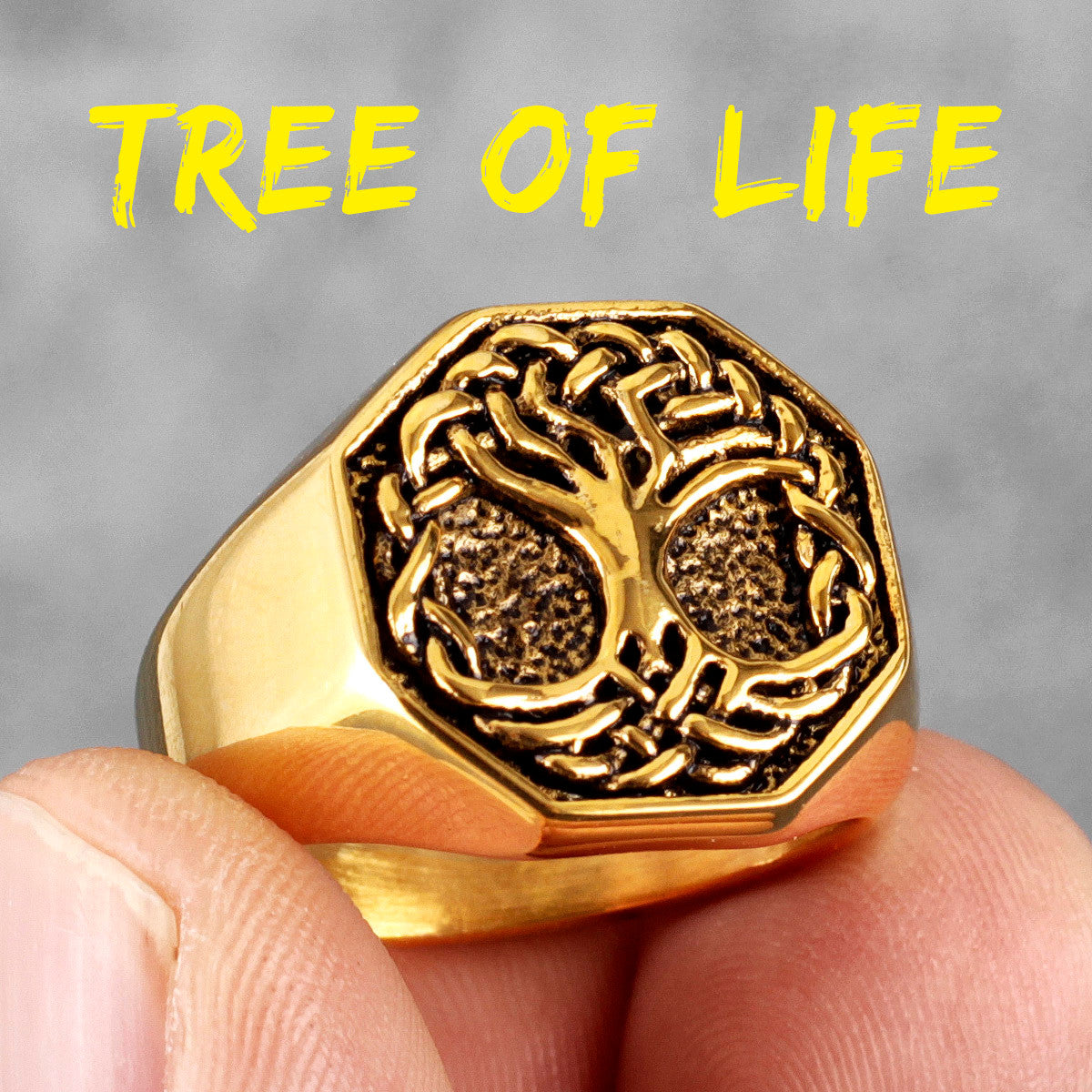 Circle Tree of Life | 14k Gold Over Solid Stainless Steel Unique Spiritual Rings