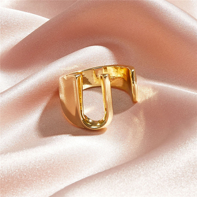 Ladies 18k Gold Initial Letter Adjustable Open Size personality Rings