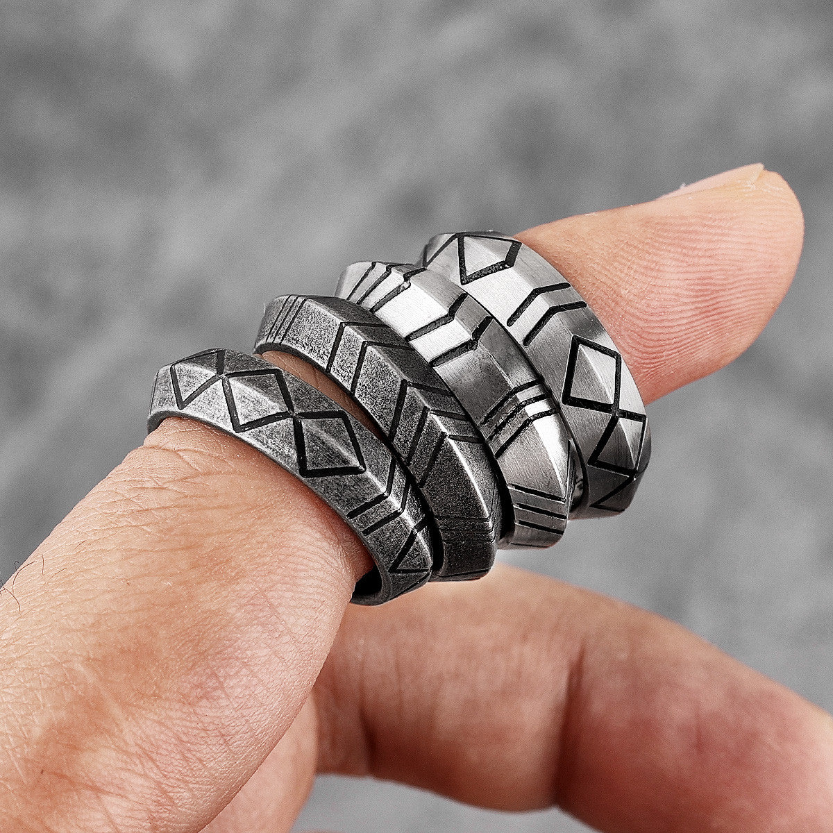 Rhombus Diagonal | 316L No Fade Star Craft Striped Stainless Steel Men's Unique Mysterious Rings