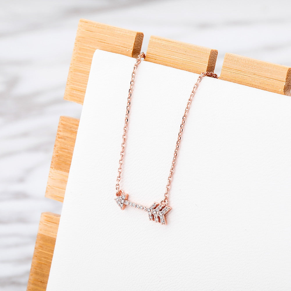 925 Sterling Silver Cupids Arrow Bling Charm Pendant Chain Necklace