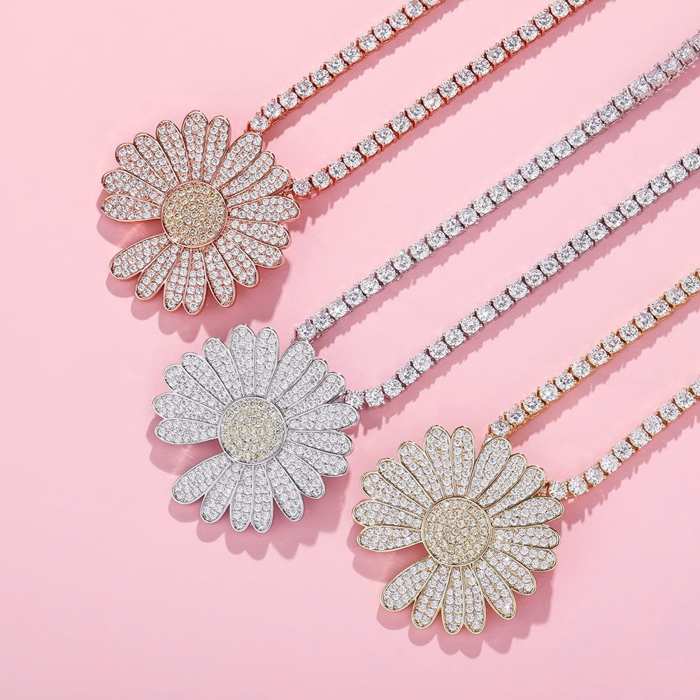 BlingJewelz Plucked Daisy 14k Rose Gold 925 Silver Bling Bling Fashion Iced Necklace