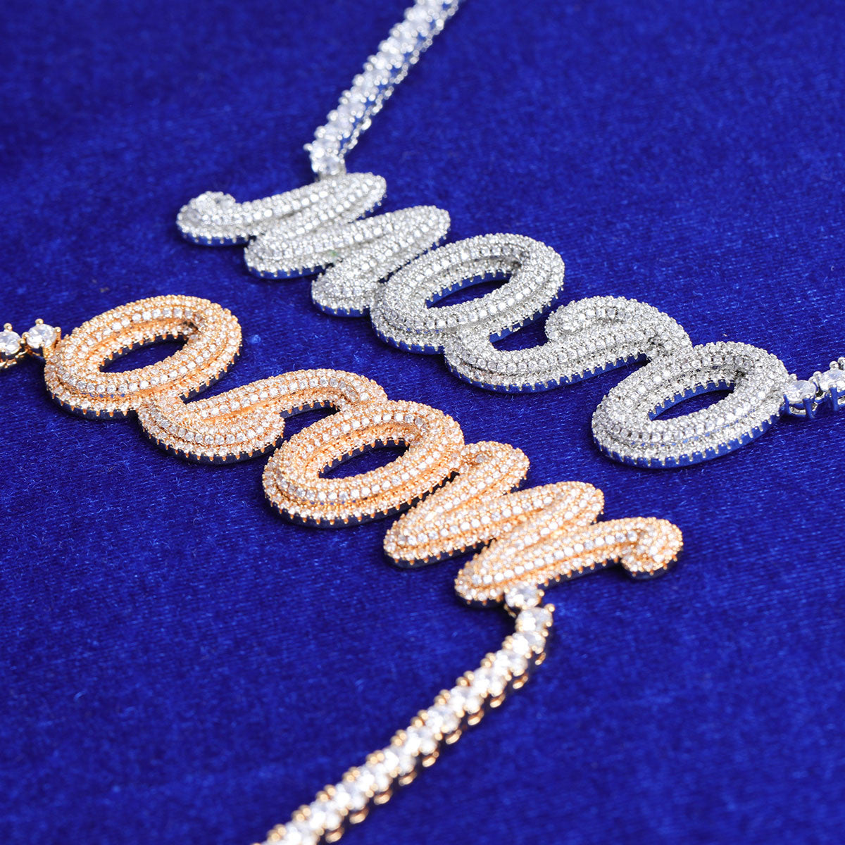 My Mojo | VVS Diamond CZ Two Layered Custom 4 Prong Set Nameplate Pendant