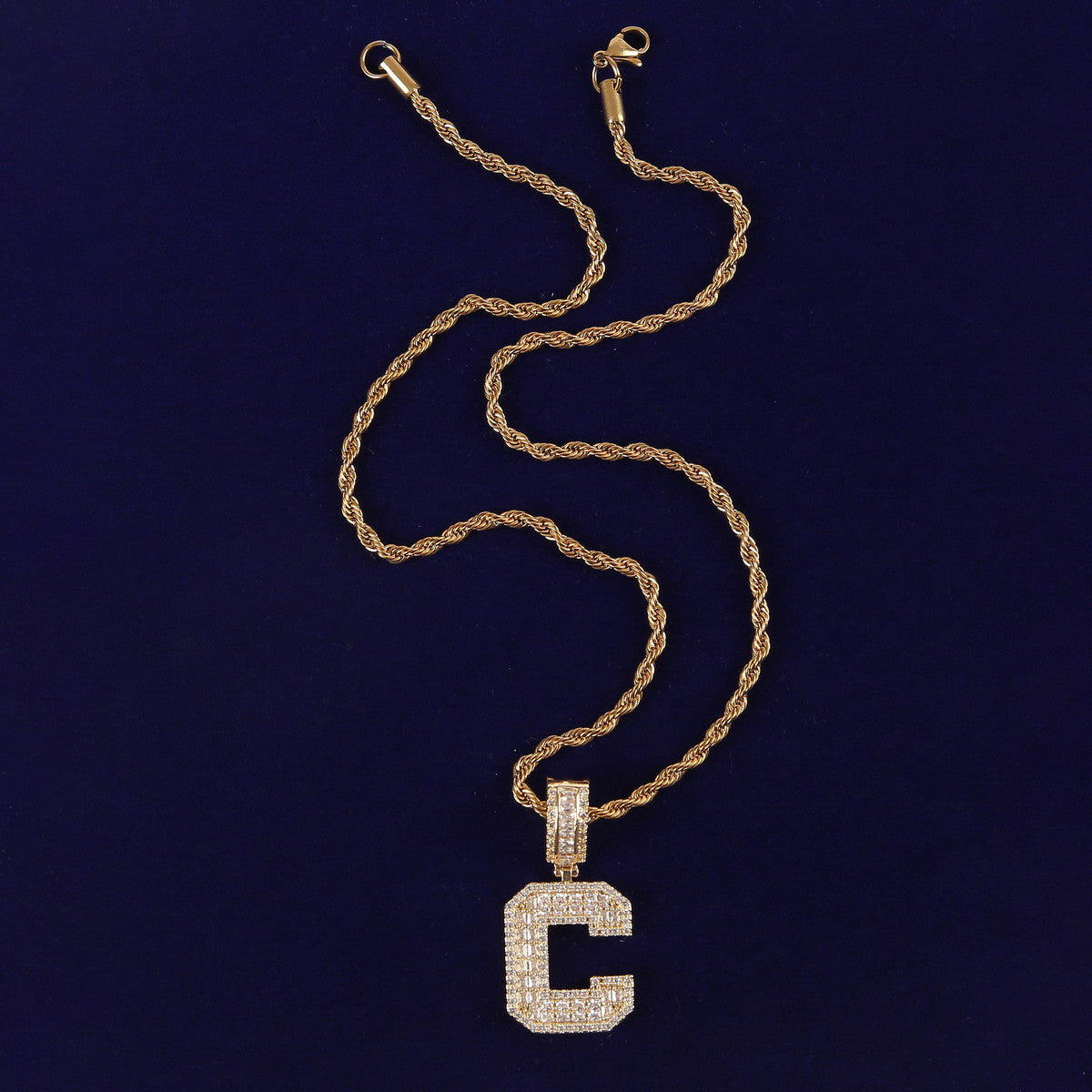Alphabet Classic | Baguette Iced Initial Letter 4 Prong Set Hip Hop Pendants