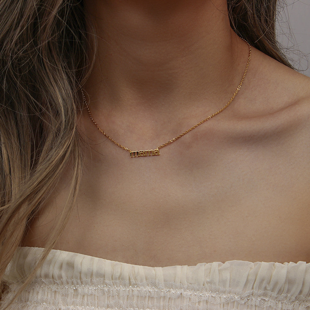 MAMA | 18k Gold No Fade Stainless Steel Mama Mom Tarnish Free Initial Letter Necklace