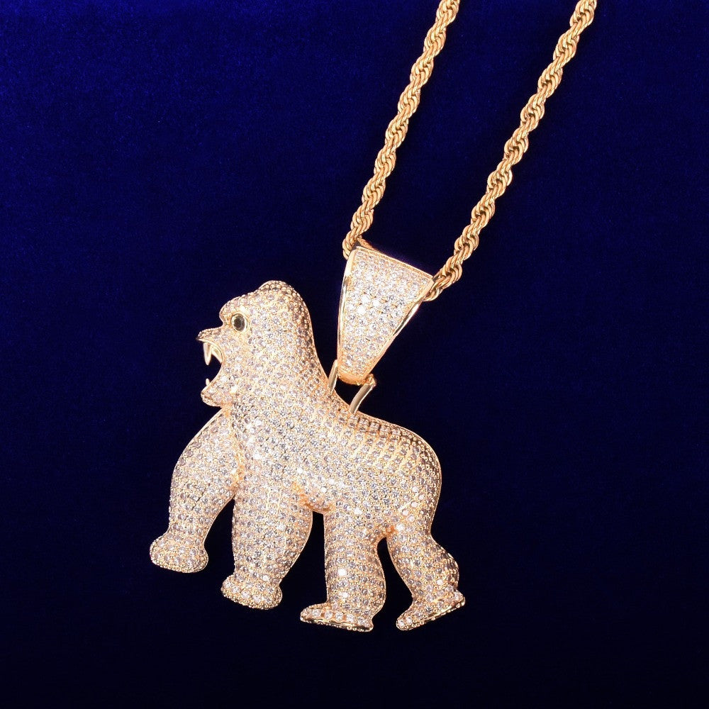 18k Gold Silver Its Real In The Field ApeShit Gorilla Jungle Orangutans Hip Hop Pendant Chain Necklace