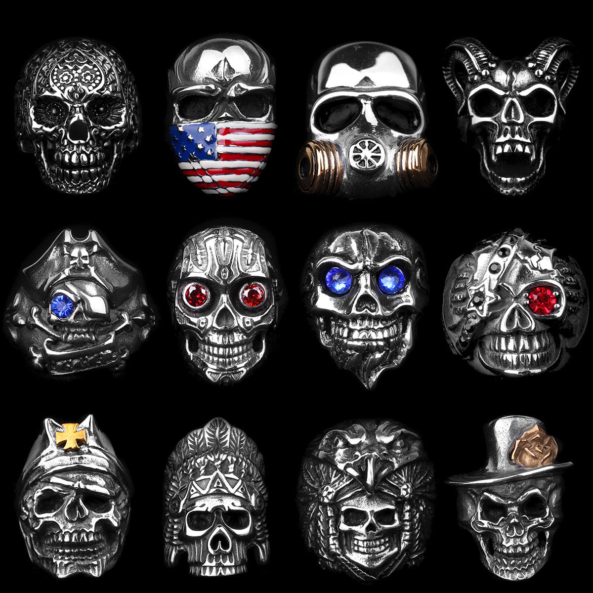 Skull Head Collection | Stainless Steel Wicked Skulls 316L No Fade Bike Skull Rings