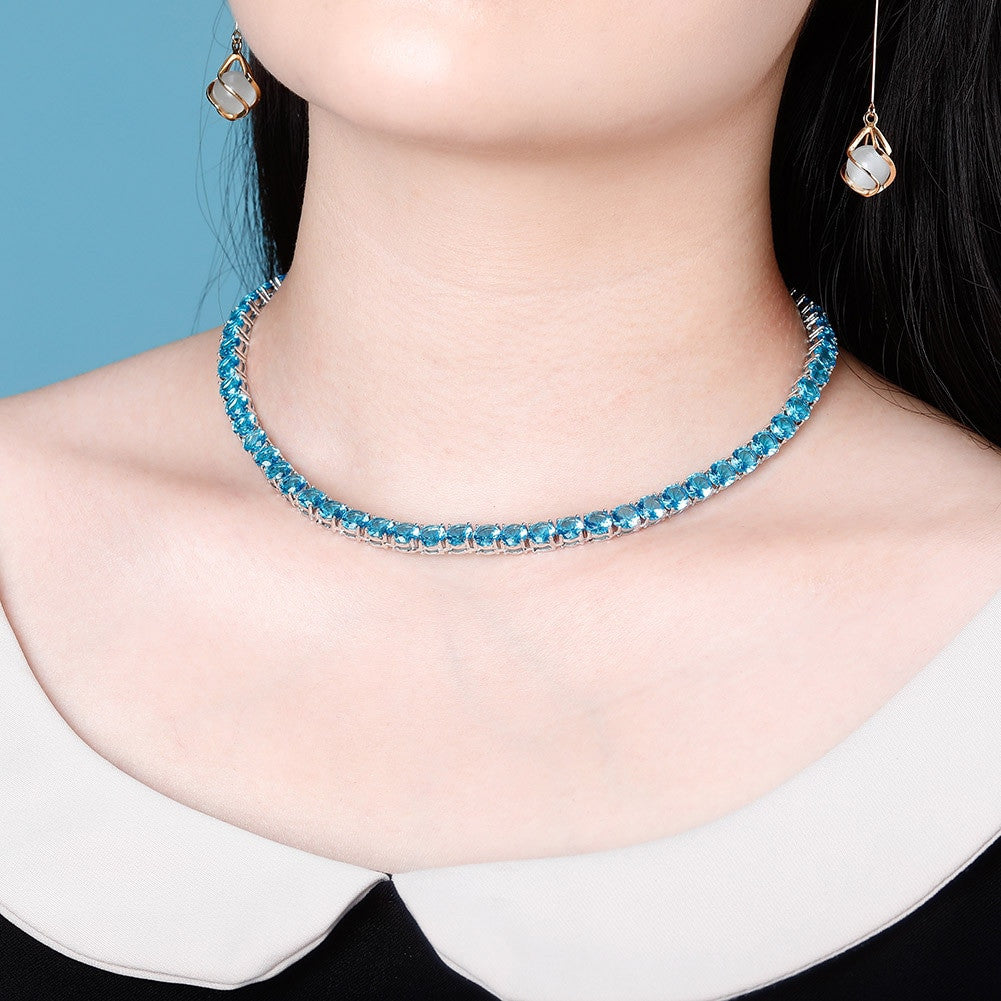Pink Blue Iced 3mm-6mm Choker Style 1 Row AAA Tennis Chain Necklace