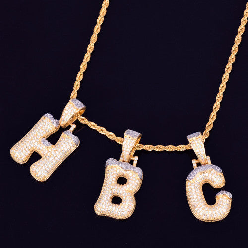 Iced Snow Capped AAA Micro Pave Initial Letter Hip Hop Pendant Chain Necklace