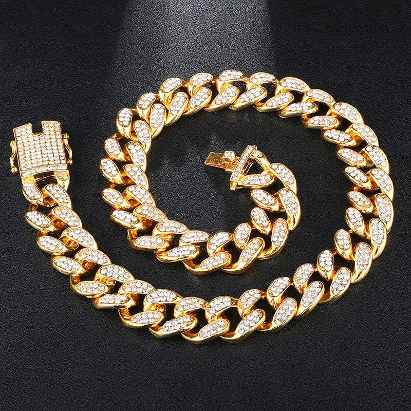 14k Rose Gold 925 Silver Big Boy 20mm Cuban Link Bracelet Watch Chain Necklace Combo Set