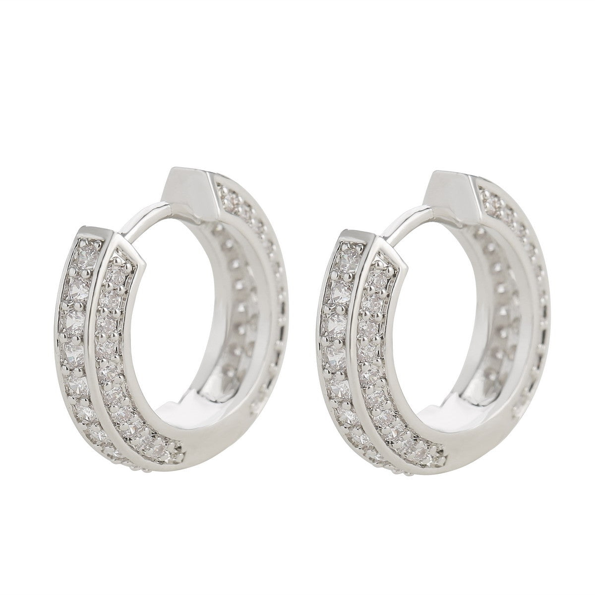Hip Hop 144 Gold 925 Silver AAA Micro Pave Huggie Hoop Bling Earrings