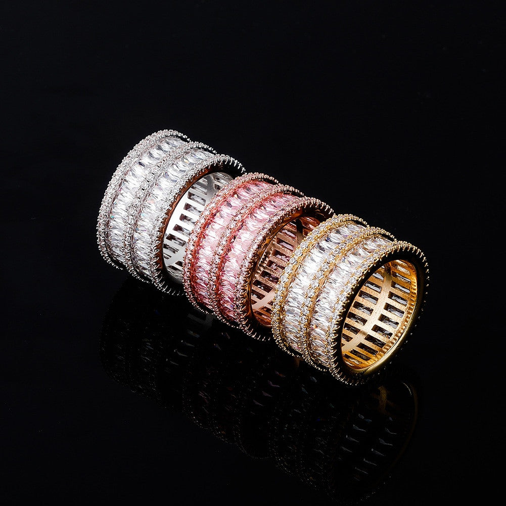 Flooded Ice Double Stack 2 Row Baguette Hip Hop Rings