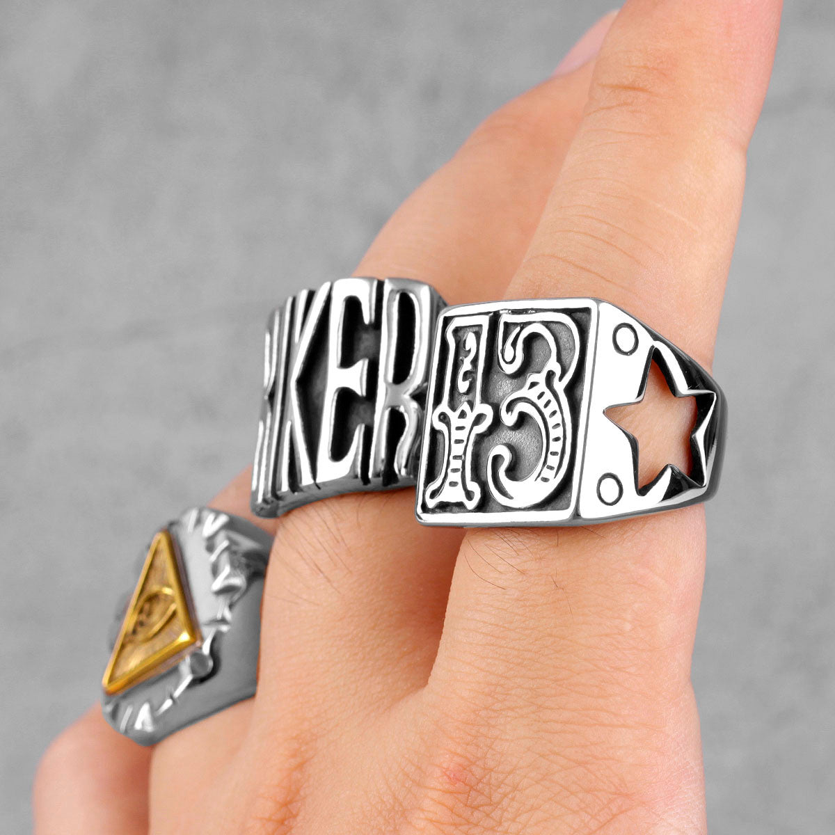 Bold No Fade 13 Biker Silver Stainless Steel Street Wear Motorcycle Club Rings