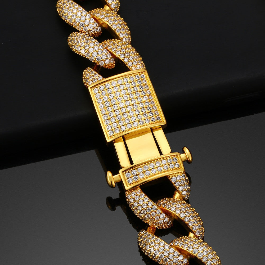 Mens Full Iced 3A Simulate Diamond Miami Cuban link Blinged Out Chain Necklace