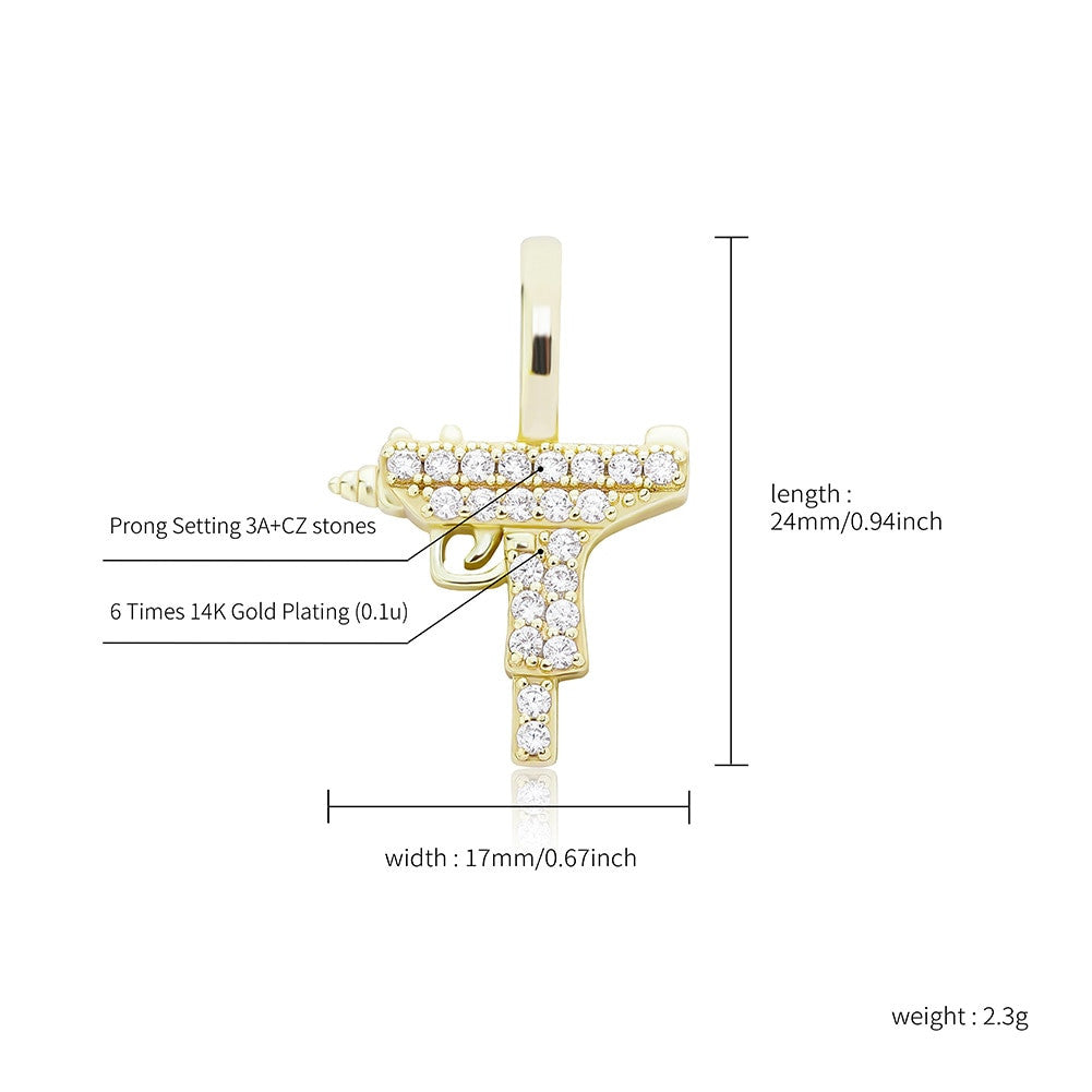 Ride or Die Rose Gold 14k Gold Solid .925 Sterling Silver Uzi Machine Gun Chain Necklace