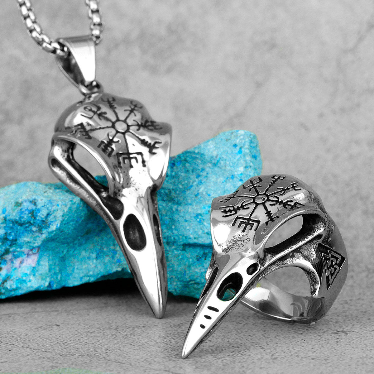 Nordic Crow | 316L No Fade Stainless Steel Viking Mythology Unique Street Wear Rings