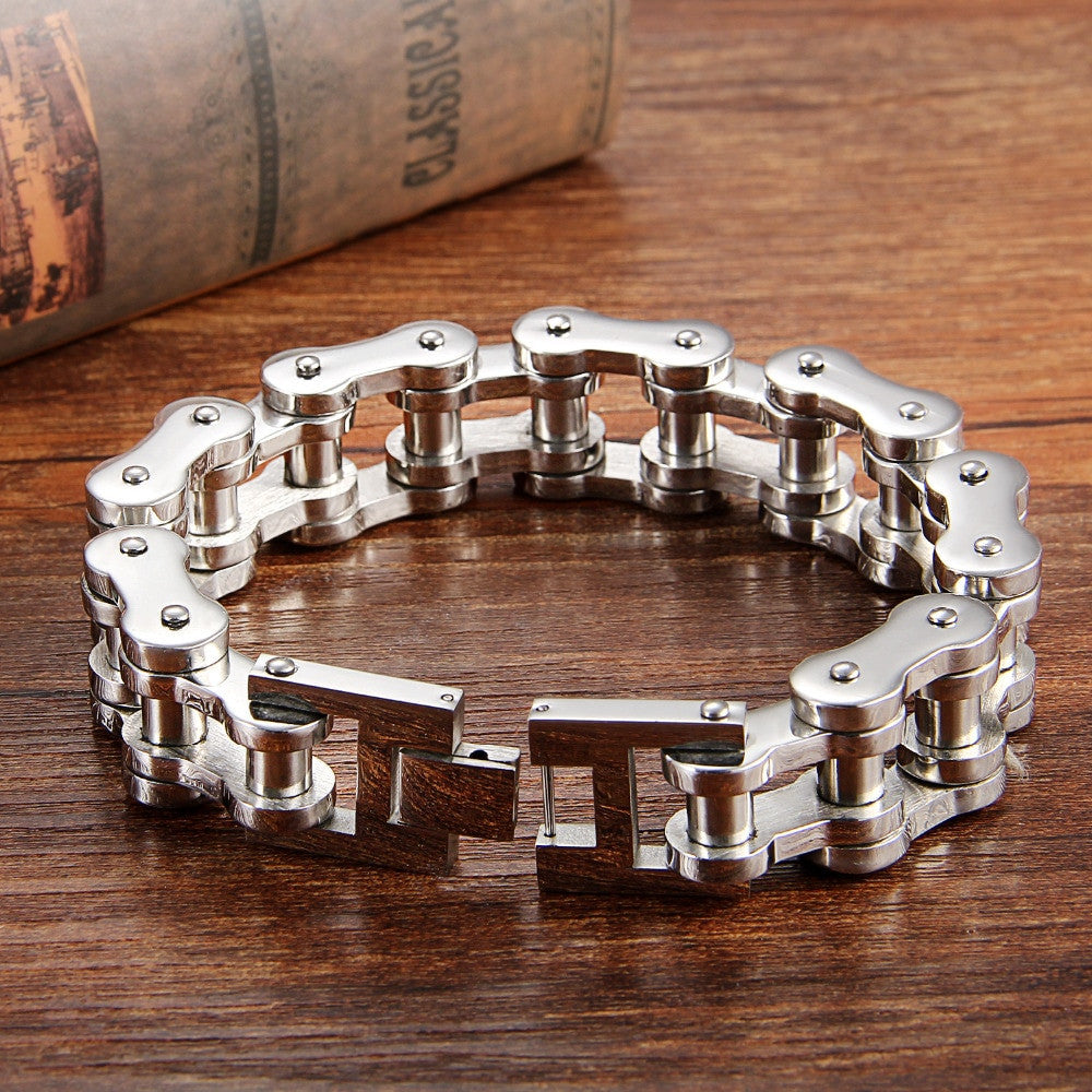 Mens 18mm 14k Gold Black Silver Heavy Wide Stainless Steel Biker Bicycle Motorcycle Chain Bracelet