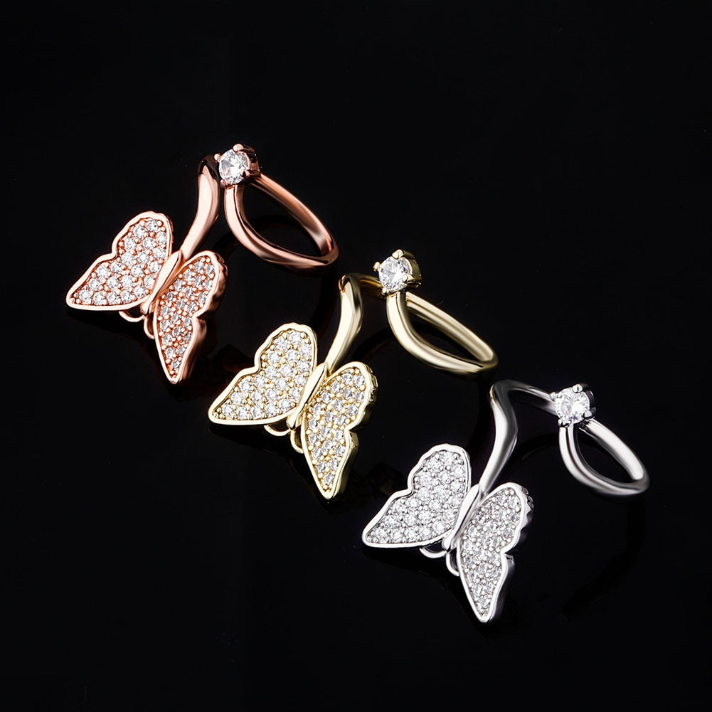 Ladies Flooded Ice Butterfly Fashion Adjustable Finger Nail Rings