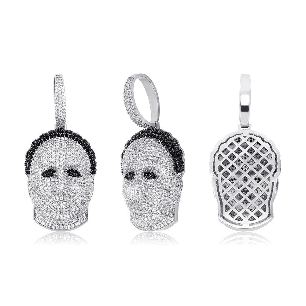 Jason Mask AAA Micro Pave 14k Gold Flooded Ice Bling Pendant Chain Necklace